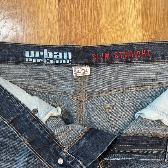Urban Pipeline Dark Wash Slim Straight Leg Men’s Classic Blue Jeans 34x34 - Picture 4 of 7